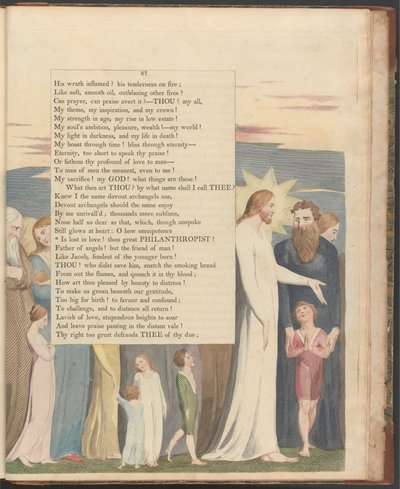 Young's Night Thoughts, side 87, "Er fortapt i kjærlighet! du store filantrop" av William Blake