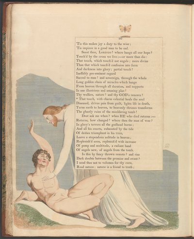 Young's Night Thoughts, side 90, "Den berøring, med himmelsk sjarm helbreder sjelen" av William Blake