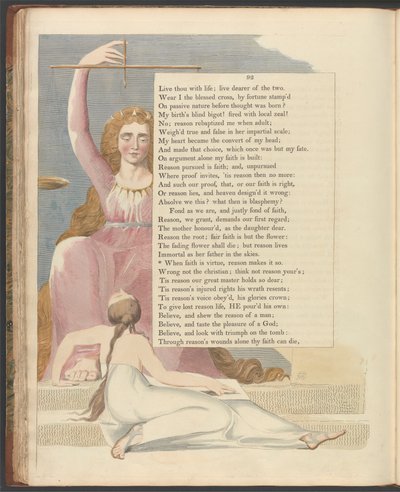 Young's Night Thoughts, side 92, "Når tro er dyd, gjør fornuften det slik" av William Blake