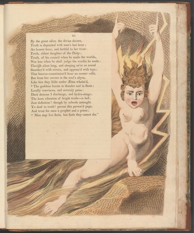 Young's Night Thoughts, side 95, "Gudinnen brister i torden og i flammer" av William Blake