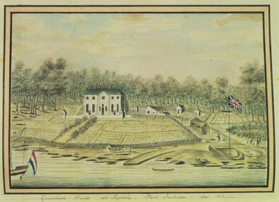 Guvernørens hus i Sydney, Port Jackson, 1791 av William Bradley
