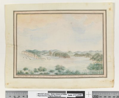 Opp. s. 123. `Utsikt i Port Jackson fra South Head som fører opp til Sydney; Forsyning som seiler inn.
