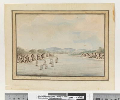 Opp. s. 56. `Botany Bay. Sirius & Convoy går inn: Supply & Agents Division in the Bay. 21. januar 1788