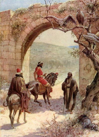 Akab og Elia møtes - Bibelen av William Brassey Hole