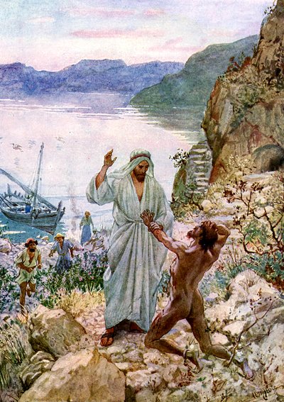 Jesus helbreder en demonbesatt mann - Bibelen av William Brassey Hole