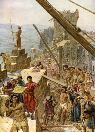 Gjenoppbygging av Jerusalems murer under Nehemia - Bibelen av William Brassey Hole