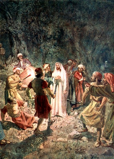 Fariseernes soldater griper Jesus - Bibelen av William Brassey Hole