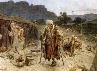 De fire spedalske plyndret leiren til syrerne. - Bibelen av William Brassey Hole