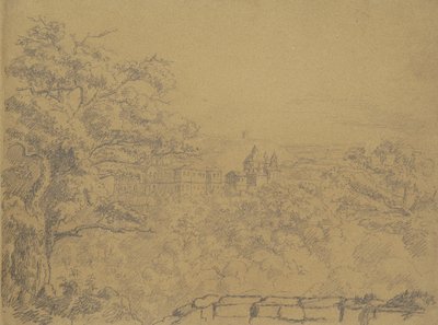 Recto: Landlig landskap med kloster av William Brockedon