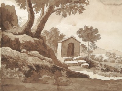 Verso: Bygg i landlige omgivelser av William Brockedon