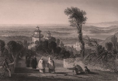 Utsikt fra Sacro Monte (Holy Mountain) i Varese, Lombardia, Italia, stålgravering av T Willmore fra tegning av William Brockedon (1787-1854), ca 23x18 cm av William Brockedon