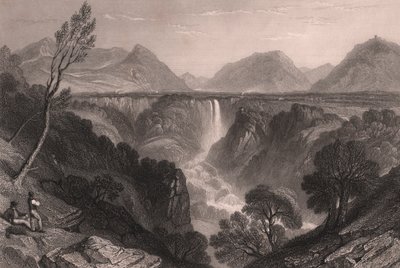 Utsikt over Marmores Falls (Cascata delle Marmore) nær Terni, Umbria, Italia, stålgravering av James Tibbitts Willmore (1800-1863) etter tegning av William Brockedon (1787-1854), ca. 23x18,5 cm av William Brockedon