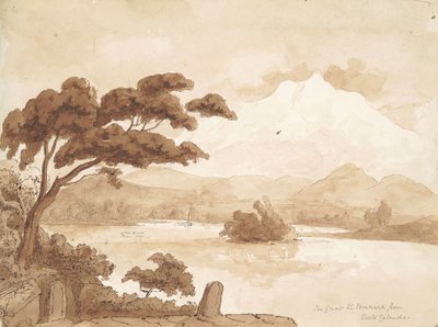 recto: Landskapsscene med innsjø og fjell av William Brockedon