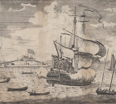 En utsikt over Castle William av Boston i New England, tidlig på 1700-tallet. av William Burgis.