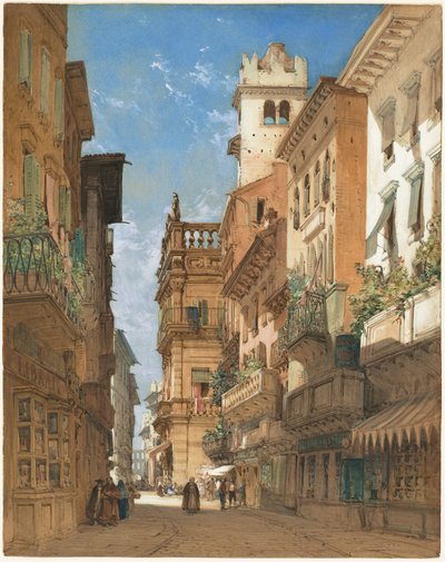 Corso Sant' Anastasia med Palazzo Maffei i Verona av William Callow