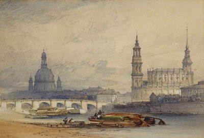 Dresden fra elven Elbe, 1853 av William Callow