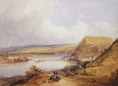 Ehrenbreitstein og Koblenz fra Pfaffendorfs høyder av William Callow
