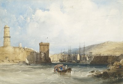 Inngangen til havnen i Marseille, ca. 1838 av William Callow