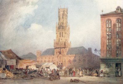 Grand-Place, Brugge, markedsdag av William Callow