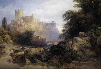 Byen og slottet fra elven, ca. 1860 (akvarell på papir) av William Callow