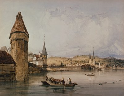 Byen Luzern, ved innsjøen Quatre Cantons av William Callow