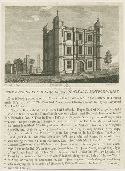 Tixall Hall - Gatehouse: gravering, nd [c 1813] (trykk) av William Carter