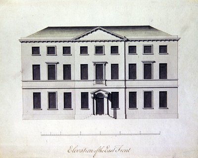 Design for Enville Hall i Staffordshire, ca. 1770 (penn og blekk med gråblå vasker) av William Chambers