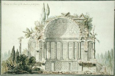 Design for et ødelagt mausoleum for prinsen av Wales (1738-1820) 1752 (penn, blekk og akvarell på papir) av William Chambers