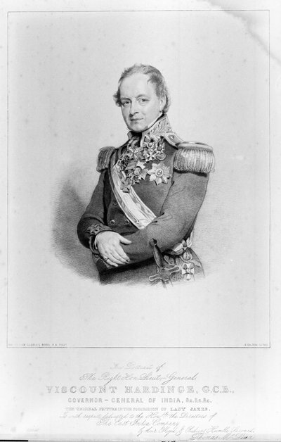 The Right Hon General Lieut-General Viscount Hardinge, GCB, generalguvernør i India av William Charles (after) Ross
