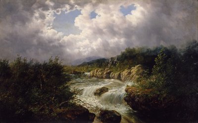 The Falls of Tamahaka, Cherokee County, North Carolina, ca. 1860-70 (olje på lerret) av William Charles Anthony Frerichs