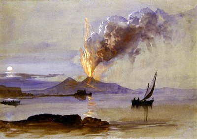 Vesuvs utbrudd (akvarell og kroppsfarge på blått papir) av Clarkson Frederick Stanfield