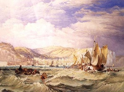 Fiskebåter utenfor Hastings (akvarell på papir) av Clarkson Frederick Stanfield
