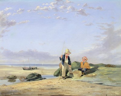 Figurer på en strand (olje på lerret) av William Collins