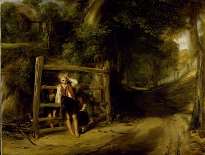Rustic Civility eller, 'Komende begivenheter kaster sine skygger foran dem', ca. 1832 (olje på lerret) av William Collins