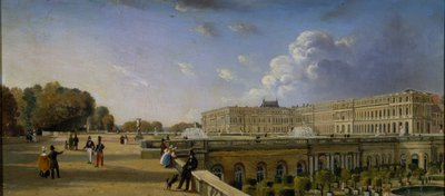 Slottet og terrassen i Versailles, ca. 1825-35 (olje på panel) av William Cowen