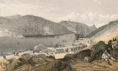 Balaklava som viser tilstanden til kaiene og skipsfarten, i mai 1855 av William Crimea Simpson