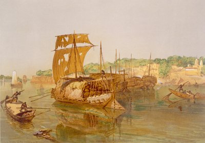 Båter på Ganges, fra "India Ancient and Modern", 1867 av William Crimea Simpson