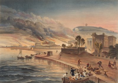 Brenning av regjeringsbygningene i Kertch. 9. juni 1855? av William Crimea Simpson