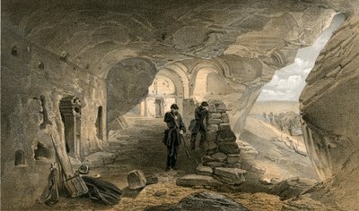 Utgravd kirke i hulene ved Inkermann, sett mot vest av William Crimea Simpson