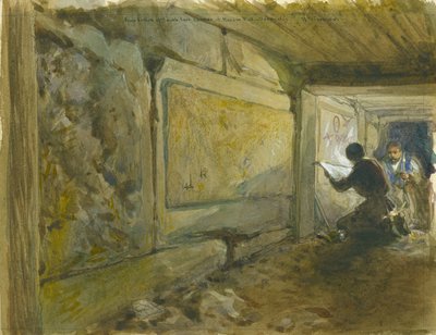 Foundation of South East Corner of Haram Wall, Jerusalem (wc og blyant på papir) av William Crimea Simpson