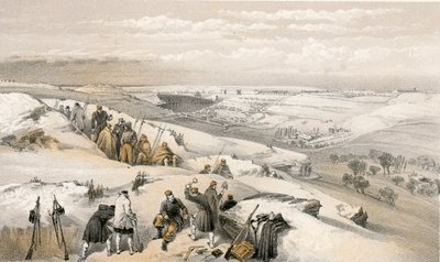 Sebastopol fra 26 Gun Battery ytterst til høyre for det franske angrepet av William Crimea Simpson