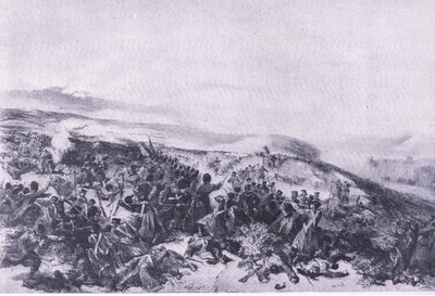 Andre anklage fra vaktene, da de tok tilbake de to pistolbatteriene i slaget ved Inkerman, illustrasjon fra British Battles on Land and Sea, 1915 av William Crimea Simpson