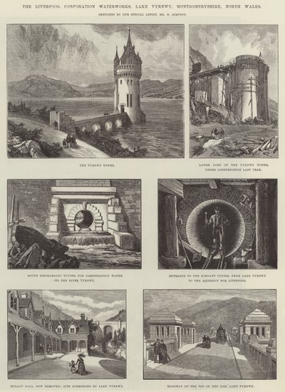 The Liverpool Corporation Waterworks, Lake Vyrnwy, Montgomeryshire, Nord-Wales av William Crimea Simpson