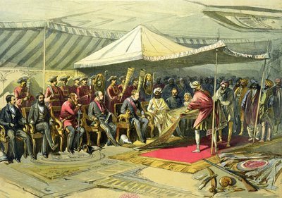 Visekongens gjenbesøk til Maharajah of Cashmere, 1863 (chromolitho) av William Crimea Simpson