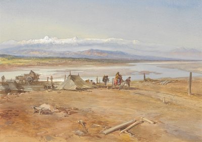 The River Chenab, Punjab, 1865 (wc og gouache på papir) av William Crimea Simpson