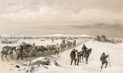 1. divisjons leir, ser nordover mot 2. divisjons leir, Inkermanns høyder i det fjerne av William Crimea Simpson