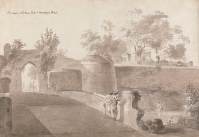 Bridge og Patna Gate og Monghyr Fort av William Daniell