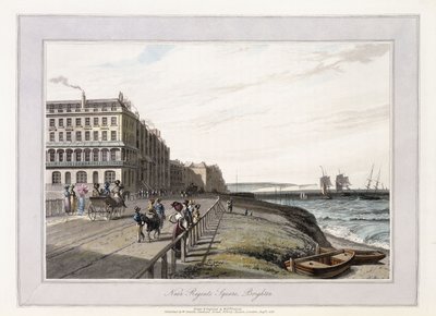 Nær Regents Square, Brighton, ca. 1814-1825 (håndfarget akvatint, grå vask) av William Daniell