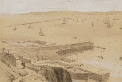 Studie til en kai ved Straddon Point nær Plymouth av William Daniell