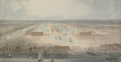 The New Docks, Isle of Dogs (blyant, blekk og vask på papir) av William Daniell
